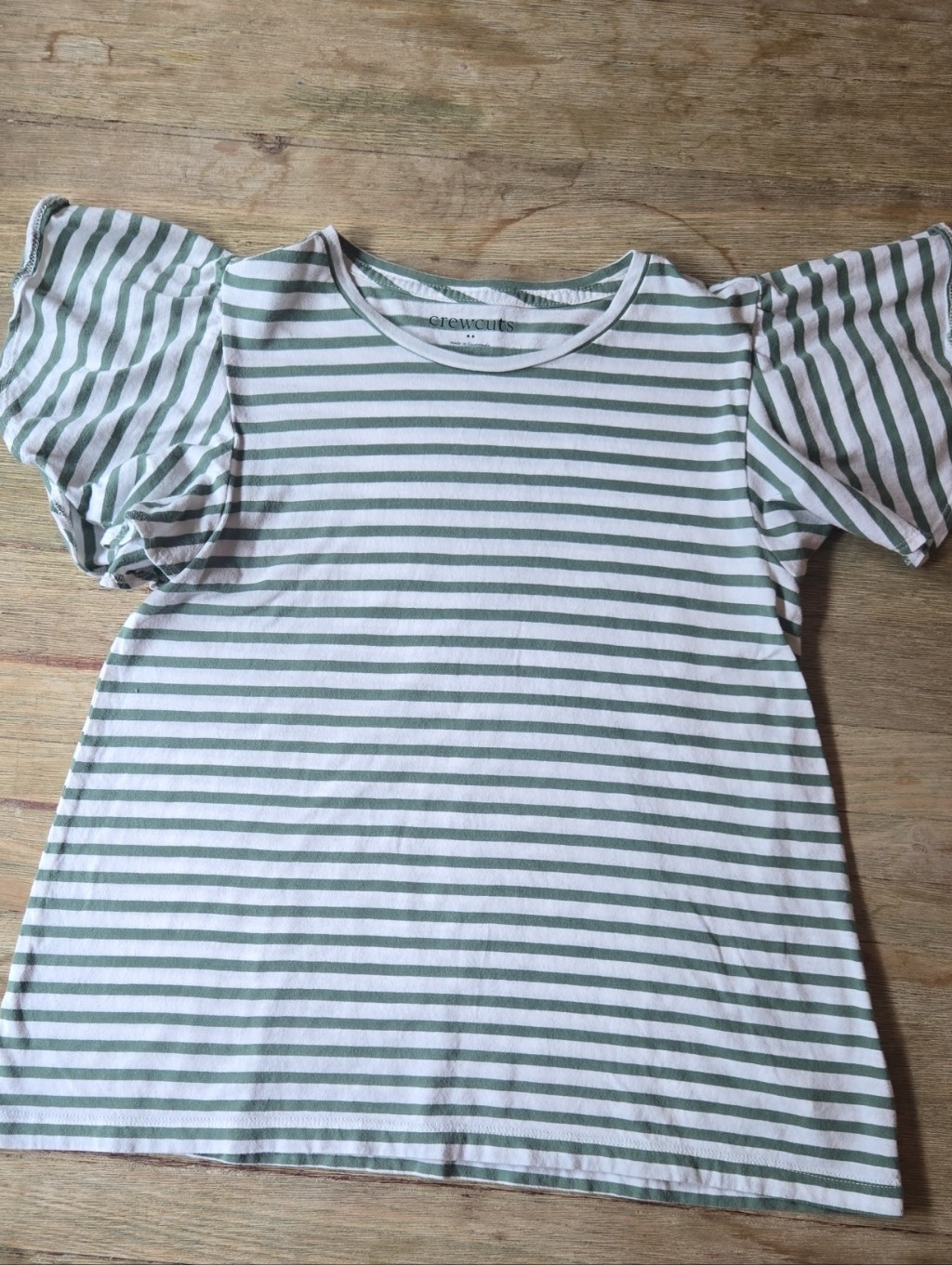 Crewcuts Green And White Striped Puff Sleeve Tee
